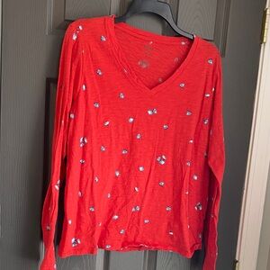 Sonoma Red Long Sleeve Top with Blue Floral Details